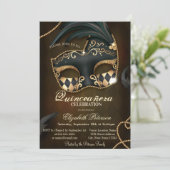 Modern Faux Gold Diamonds Masquerade Quinceañera Kaart (Staand voorkant)