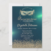 Modern Faux Gold Diamonds, Masquerade Quinceañera Kaart (Voorkant)