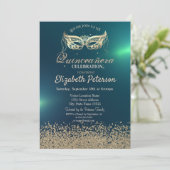 Modern Faux Gold Diamonds, Masquerade Quinceañera Kaart (Staand voorkant)