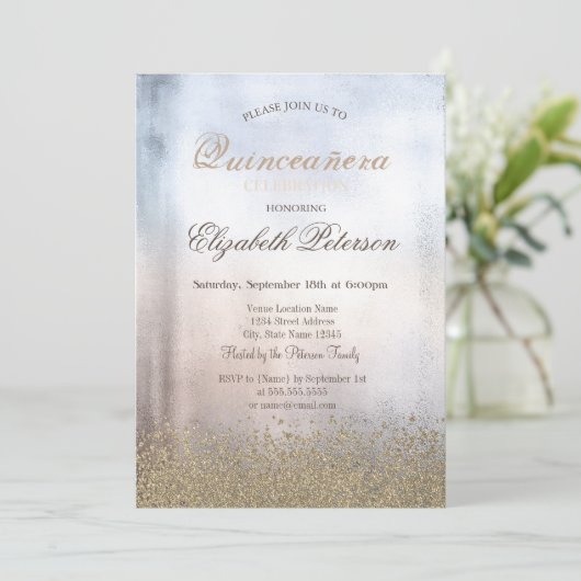 Modern Faux Gold Diamonds Metallic Quinceañera Kaart (Staand voorkant)