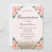 Modern Faux Gold Diamonds Rozen stiped Quinceañera Kaart (Voorkant)