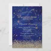 Modern Faux Gold Diamonds Stars Blue Quinceañera Kaart (Voorkant)