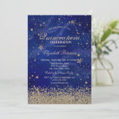 Modern Faux Gold Diamonds Stars Blue Quinceañera Kaart (Staand voorkant)