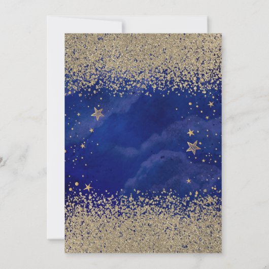 Modern Faux Gold Diamonds Stars Blue Quinceañera Kaart (Achterkant)