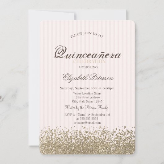 Modern Faux Gold Diamonds Stiped Quinceañera Kaart (Voorkant)