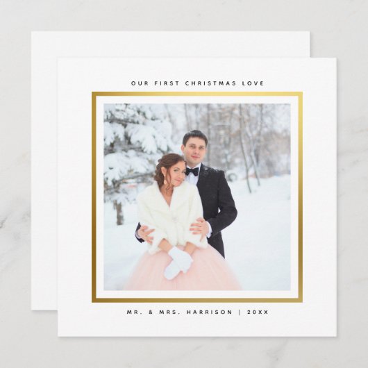 Modern Faux Gold Eerste Kerstdag Mr en Mrs Flat Feestdagenkaart (Voorkant / Achterkant)