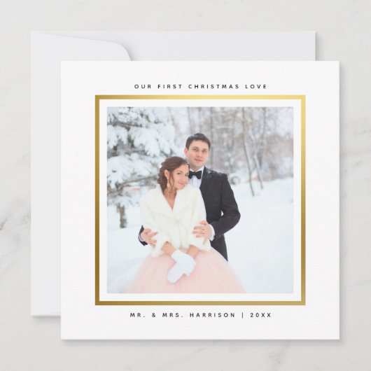 Modern Faux Gold Eerste Kerstdag Mr en Mrs Flat Feestdagenkaart (Voorkant)