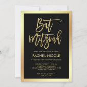 Modern Faux Gold en Black Bat Mitzvah Invitation Kaart (Voorkant)