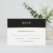 Modern Faux Gold en Black Bat Mitzvah RSVP (Staand voorkant)