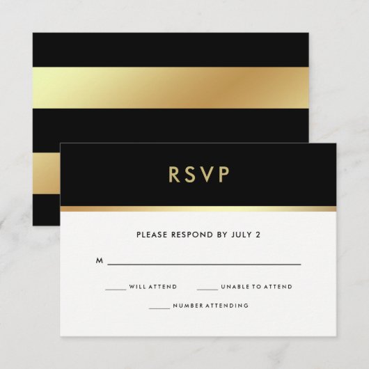 Modern Faux Gold en Black Bat Mitzvah RSVP (Voorkant / Achterkant)
