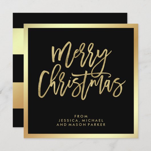 Modern Faux Gold en Black Vrolijk Kerstfeest Feestdagenkaart (Voorkant / Achterkant)