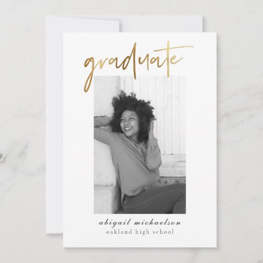 Modern Faux Gold en Blush Photo Graduation Party Kaart (Voorkant)