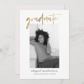 Modern Faux Gold en Blush Photo Graduation Party Kaart (Voorkant / Achterkant)