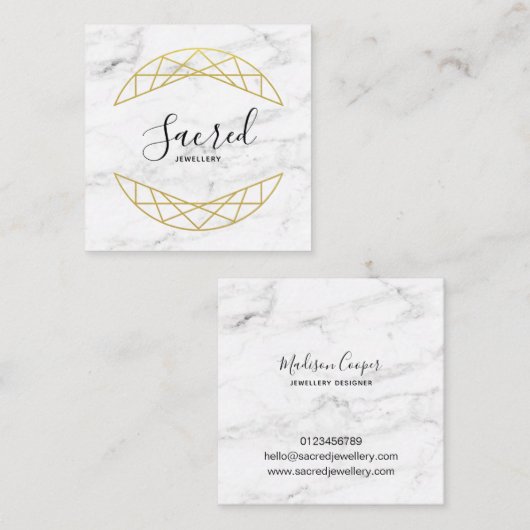 Modern Faux Gold en Marble Square Visitekaartje (Voorkant / Achterkant)