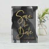Modern Faux Gold en zwarte bekleding | Foto Save The Date (Staand voorkant)
