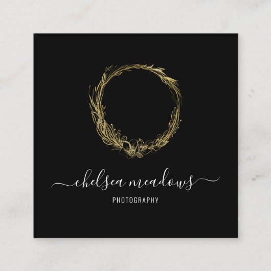 Modern Faux Gold Floral Wreath Vierkante Visitekaartje (Voorkant)