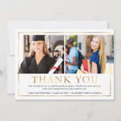 Modern Faux Gold Foil 2 Foto Afstuderen Hartelijk  Bedankkaart (Voorkant)