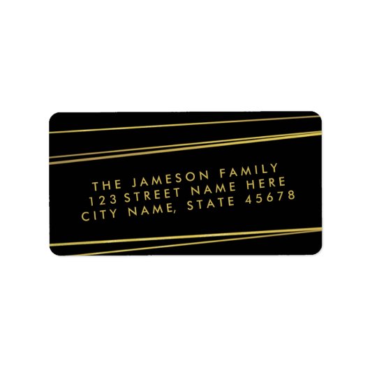 Modern Faux Gold Foil Address Label / Black (Voorkant)