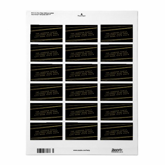 Modern Faux Gold Foil Address Label / Black (Full Sheet)