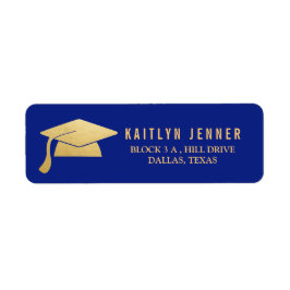 Modern Faux Gold Foil Afstuderen Pet Navy Blue Etiket
