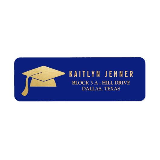 Modern Faux Gold Foil Afstuderen Pet Navy Blue Etiket (Voorkant)
