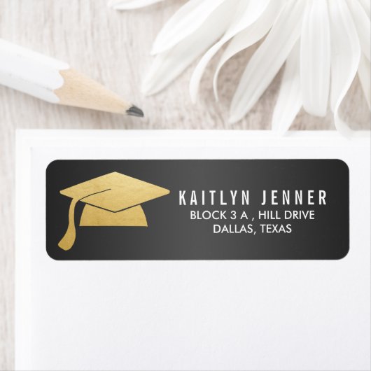 Modern Faux Gold Foil Afstuderen Pet Zwart Etiket (Insitu)