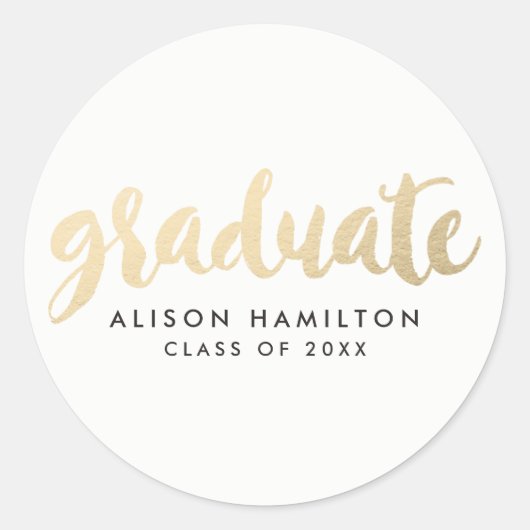 Modern Faux Gold Foil Afstuderen Ronde Sticker (Voorkant)