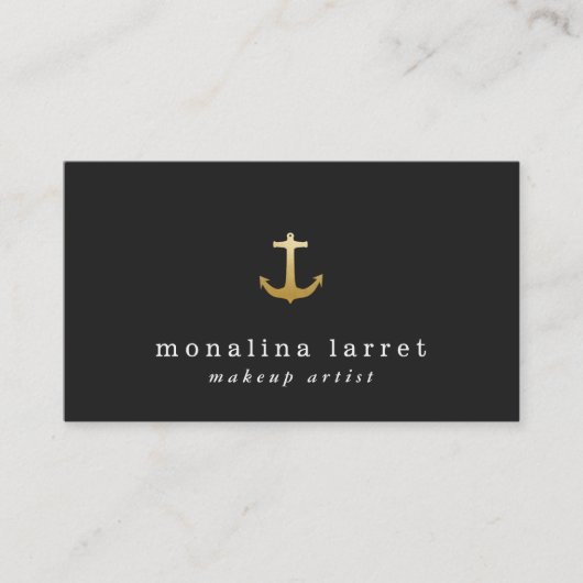 Modern Faux Gold Foil Anchor Nautical Black Visitekaartje (Voorkant)