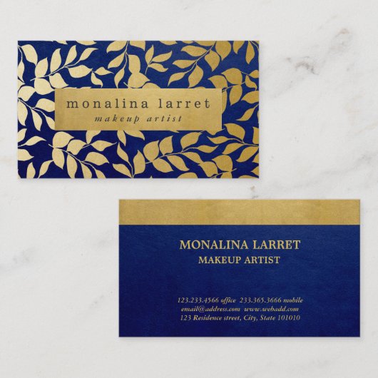 Modern Faux Gold Foil blaast Pattern Blue Visitekaartje (Voorkant / Achterkant)