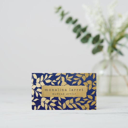 Modern Faux Gold Foil blaast Pattern Blue Visitekaartje (Staand voorkant)