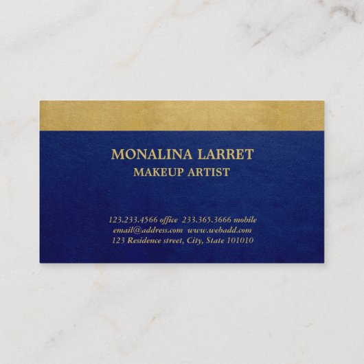 Modern Faux Gold Foil blaast Pattern Blue Visitekaartje (Achterkant)