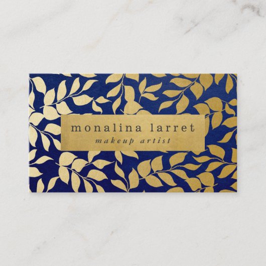 Modern Faux Gold Foil blaast Pattern Blue Visitekaartje (Voorkant)