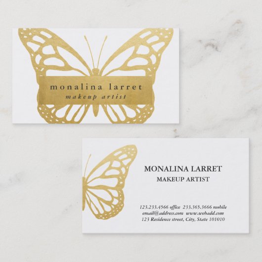 Modern Faux Gold Foil Boheian Monarch Butterfly Visitekaartje (Voorkant / Achterkant)