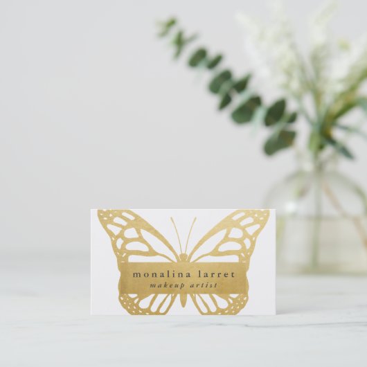 Modern Faux Gold Foil Boheian Monarch Butterfly Visitekaartje (Staand voorkant)