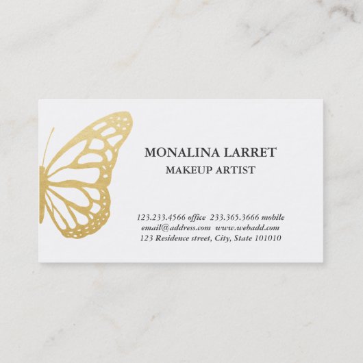 Modern Faux Gold Foil Boheian Monarch Butterfly Visitekaartje (Achterkant)