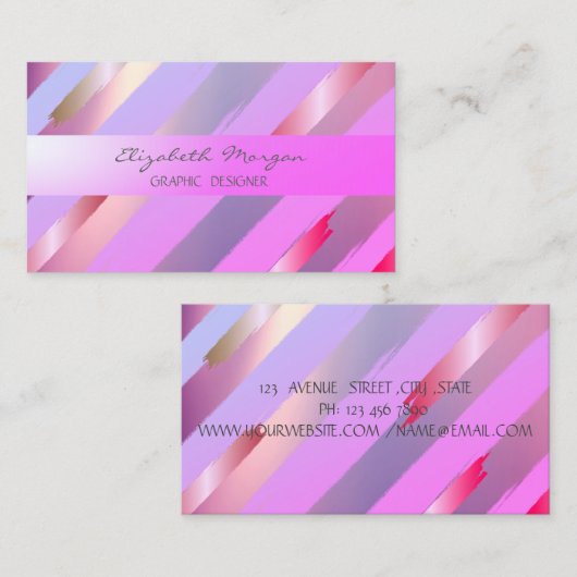 Modern, Faux Gold Foil Brush Stroke Visitekaartje (Voorkant / Achterkant)