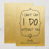 Modern Faux Gold Foil Cute Heart Bridesmaid Kaart (Voorkant / Achterkant)