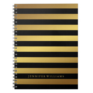 Modern Faux Gold Foil en Black Stripes Notitieboek