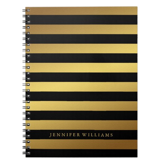 Modern Faux Gold Foil en Black Stripes Notitieboek (Voorkant)