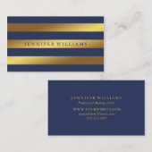 Modern Faux Gold Foil en Blue Stripes Pattern Visitekaartje (Voorkant / Achterkant)