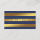 Modern Faux Gold Foil en Blue Stripes Pattern Visitekaartje (Voorkant)