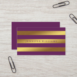 Modern Faux Gold Foil en Plum Stripes Visitekaartje