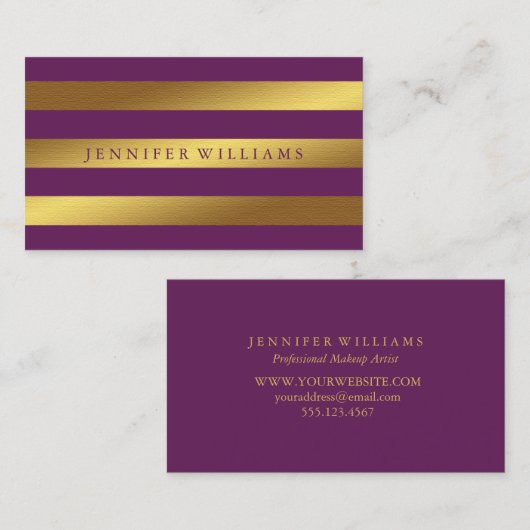 Modern Faux Gold Foil en Plum Stripes Visitekaartje (Voorkant / Achterkant)