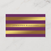 Modern Faux Gold Foil en Plum Stripes Visitekaartje (Voorkant)