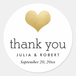 Modern Faux Gold Foil Heart Weddenschap Hartelijk  Ronde Sticker