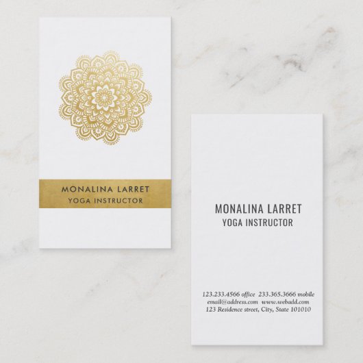 Modern Faux Gold Foil Mandala Mehendi Pattern Visitekaartje (Voorkant / Achterkant)