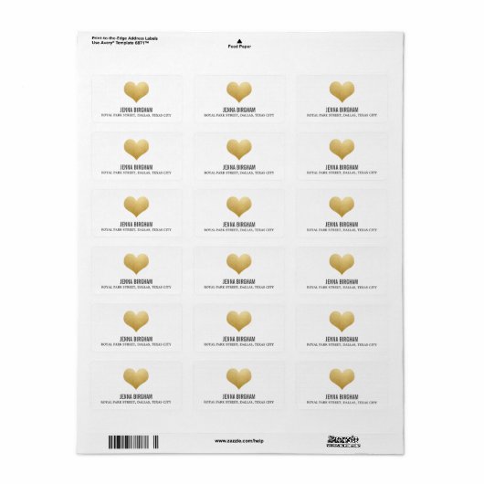 Modern Faux Gold Foil Schattige hart bruiloft Etiket (Full Sheet)
