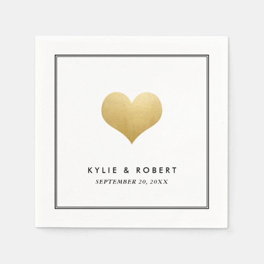 Modern Faux Gold Foil Schattige hart bruiloft Servet (Voorkant)