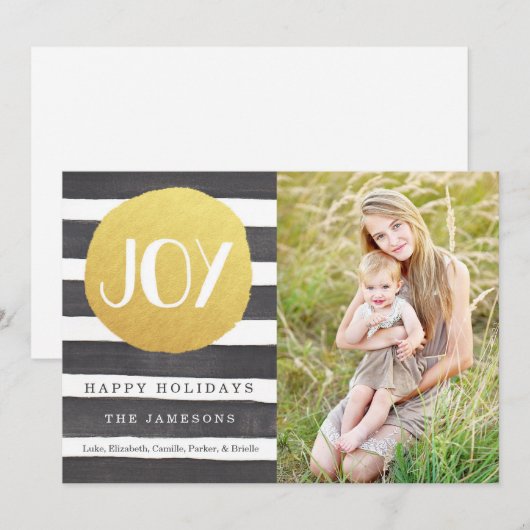 Modern Faux Gold Foil Stripes Joy kerstfoto Feestdagenkaart (Voorkant / Achterkant)