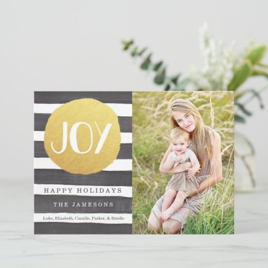 Modern Faux Gold Foil Stripes Joy kerstfoto Feestdagenkaart (Staand voorkant)